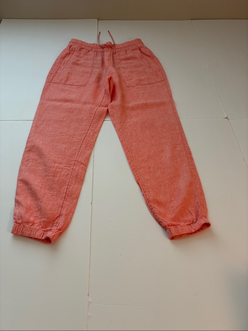 Athleta 100% Linen Coral Pants Elastic leg  Cuffs  Elastic Waist Pants Size 4